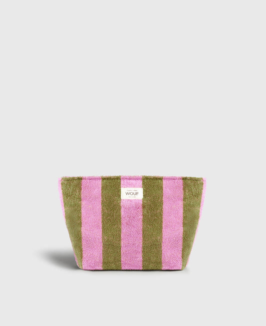Trousse de toilette en coton éponge bio | Rayé rose et vert "menorca toiletry bag rayures"