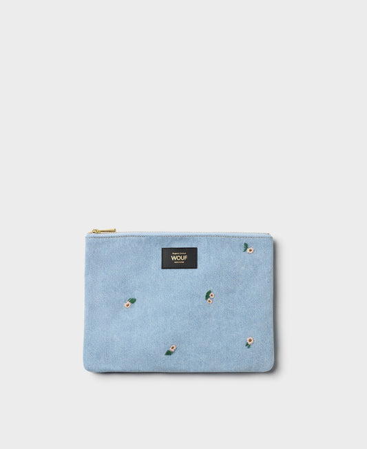 Pochette en denim en coton bio | Motifs floraux "ines pouch petites fleurs"