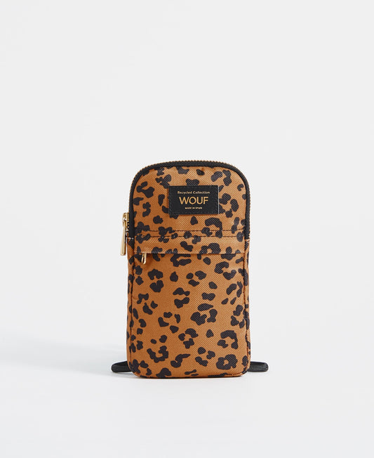pochette téléphone en matières recyclées | léopard "agar crossbody phone bag"