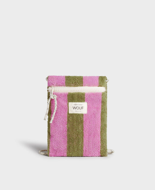 Pochette téléphone en coton éponge bio | Rayé rose et vert "menorca phone bag rayures"