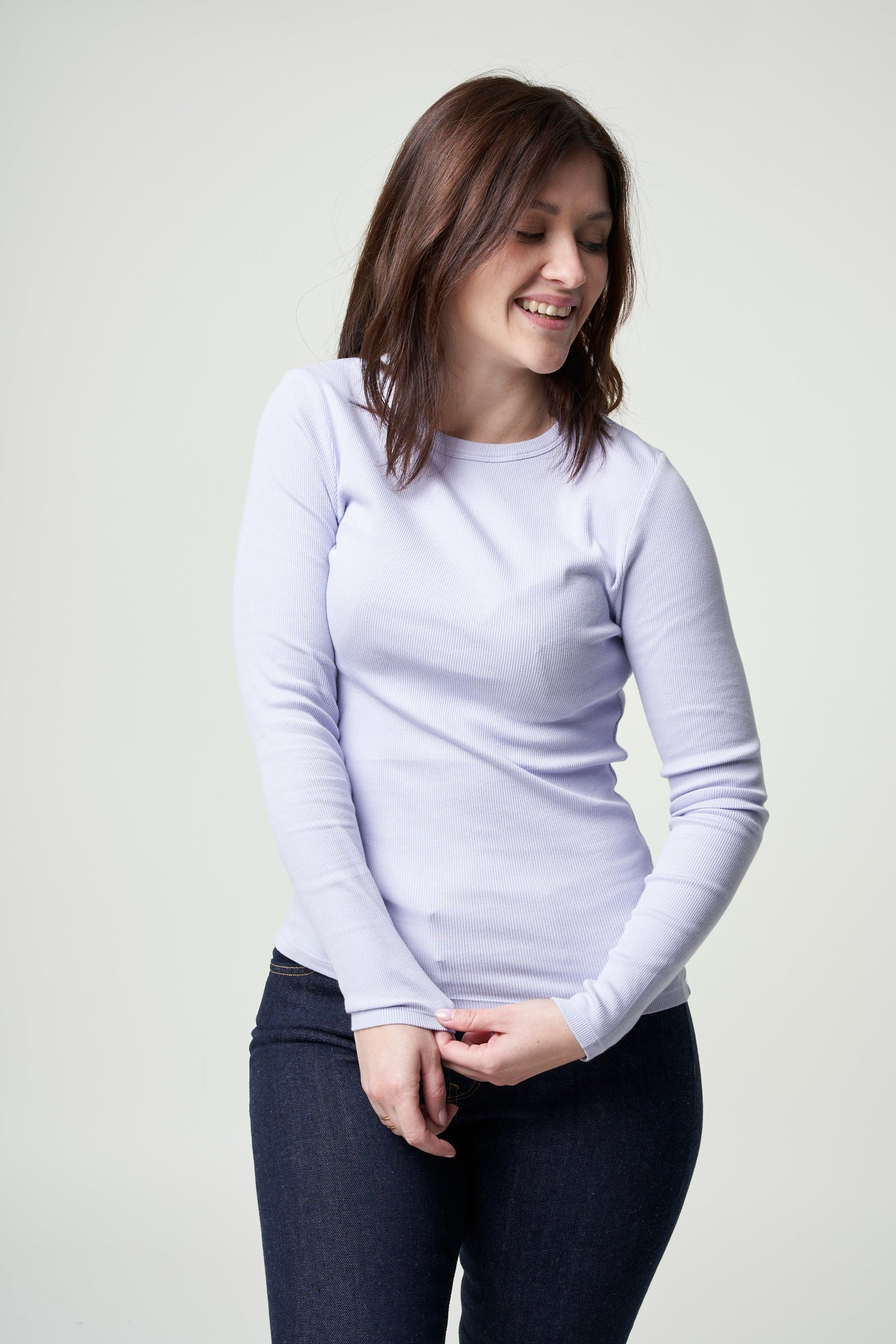 T-shirt manches longues côtelé en coton bio | violet "soft lavender"