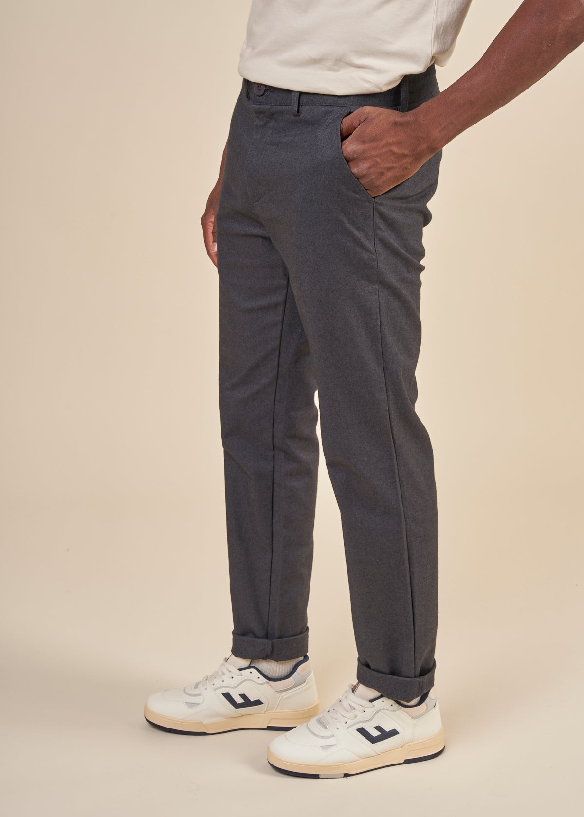 Chino en flanelle de coton bio | Gris "chuck flannel chino pants gray pinstripe"