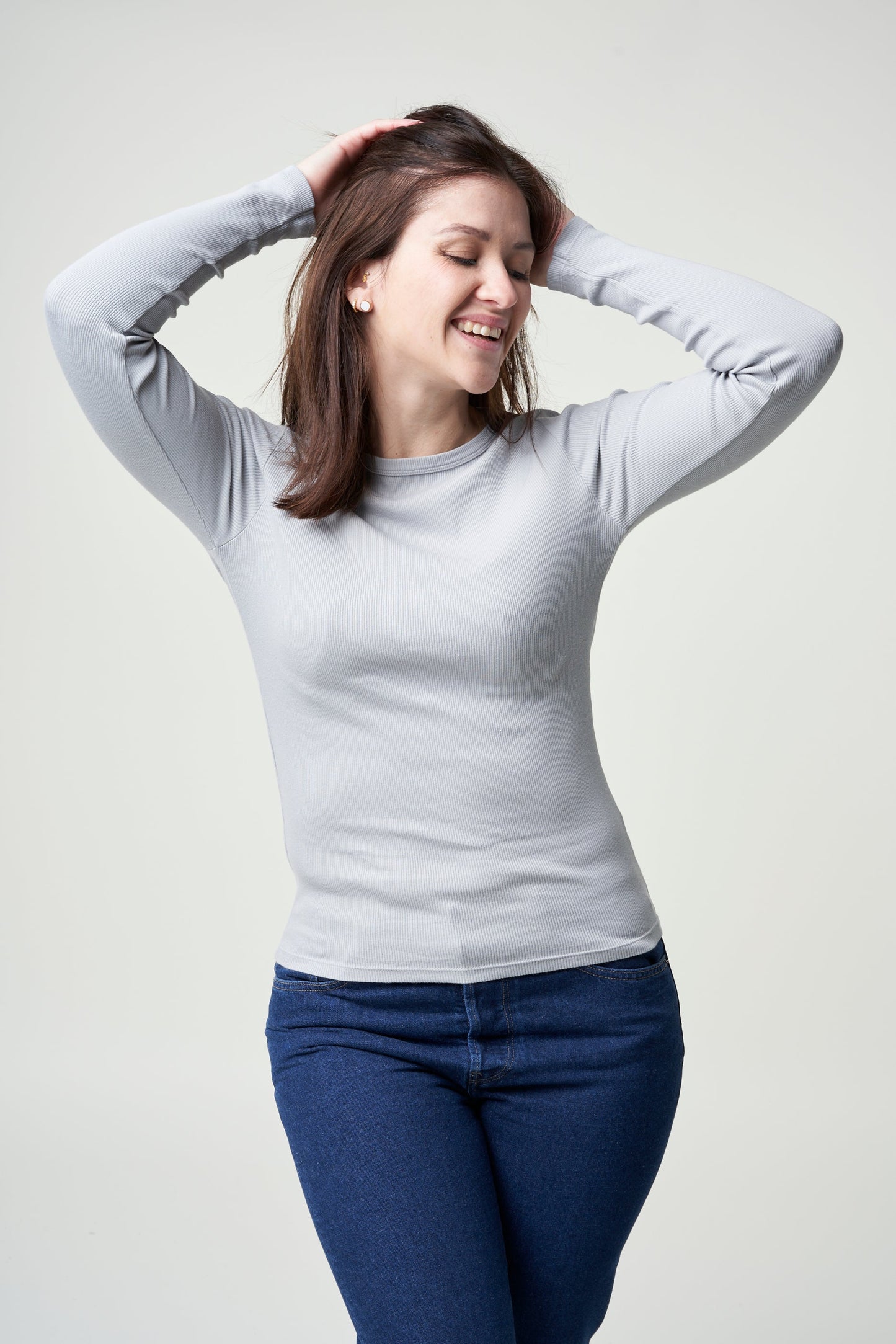 T-shirt manches longues côtelé en coton bio | gris "cloudy grey"