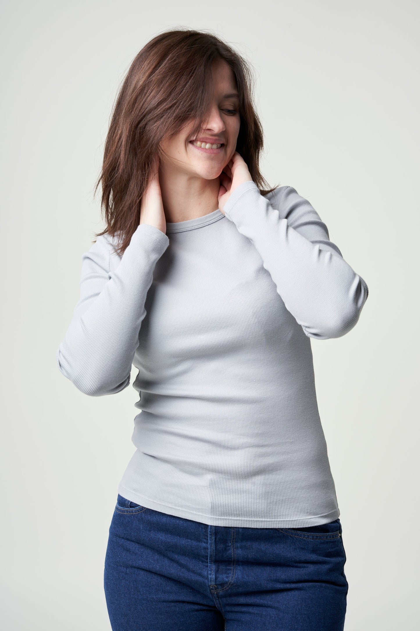 T-shirt manches longues côtelé en coton bio | gris "cloudy grey"