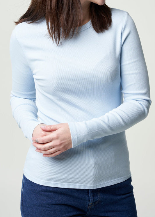 T-shirt manches longues côtelé  en coton bio | bleu "polar blue"