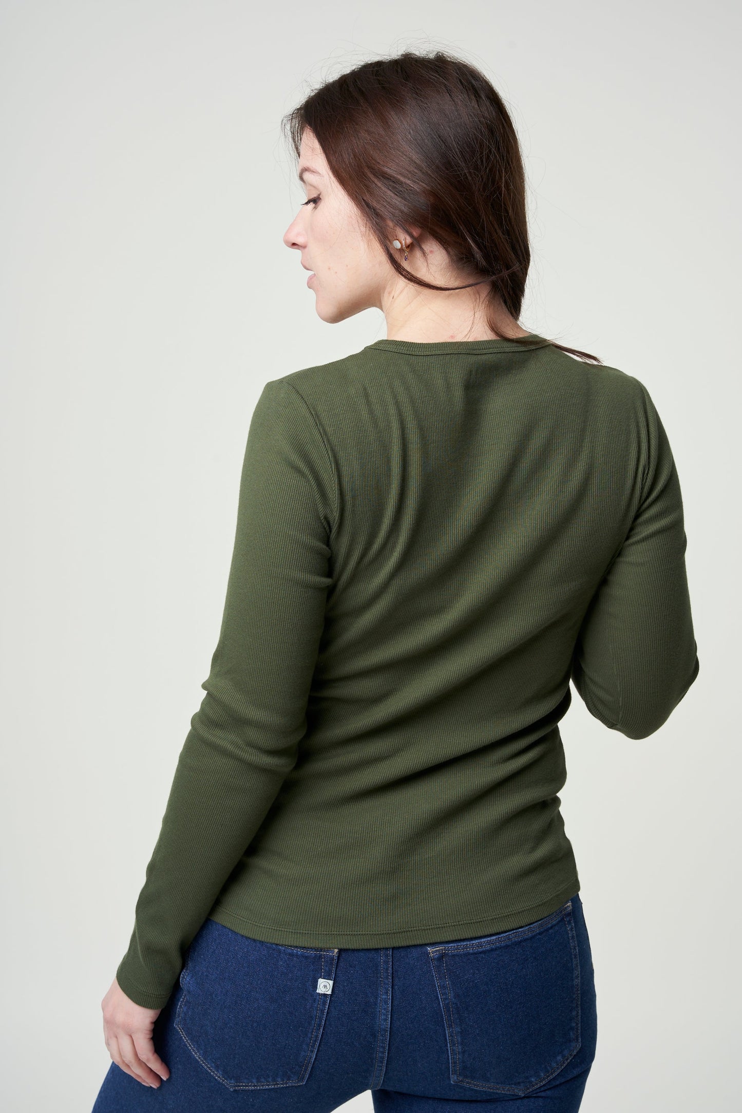 T-shirt manches longues côtelé en coton bio | vert "Seaweed Green"