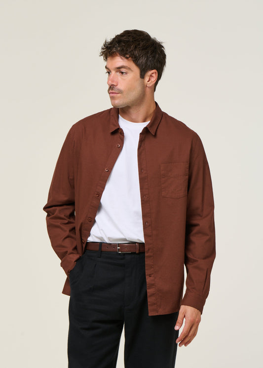 Chemise en coton bio | marron 'simon - eco crisp cotton marron'