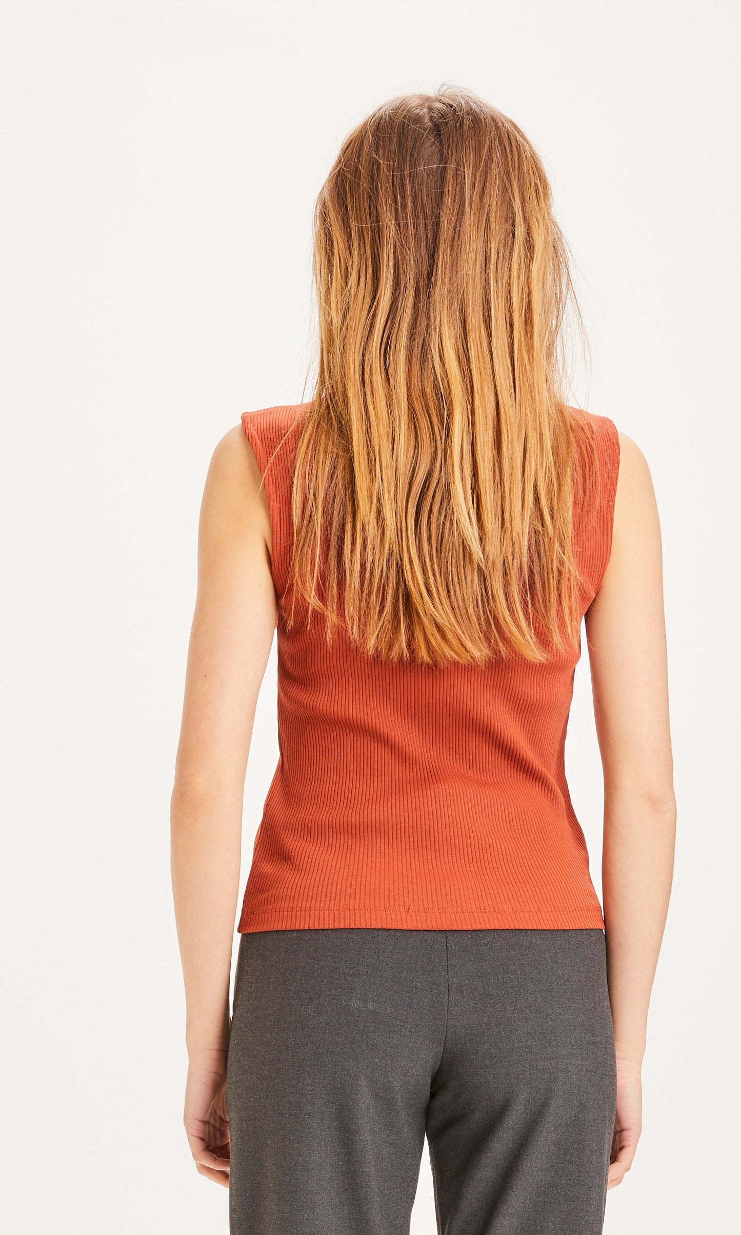Top côtelé rouille en coton bio - SUSAN high neck top arabian spice