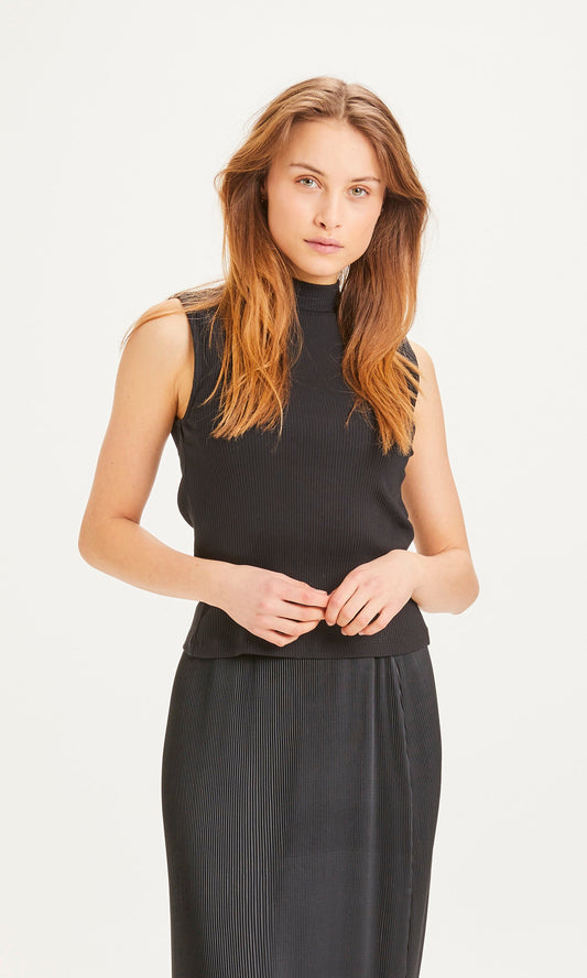 Top côtelé noir en coton bio - SUSAN high neck top black jet