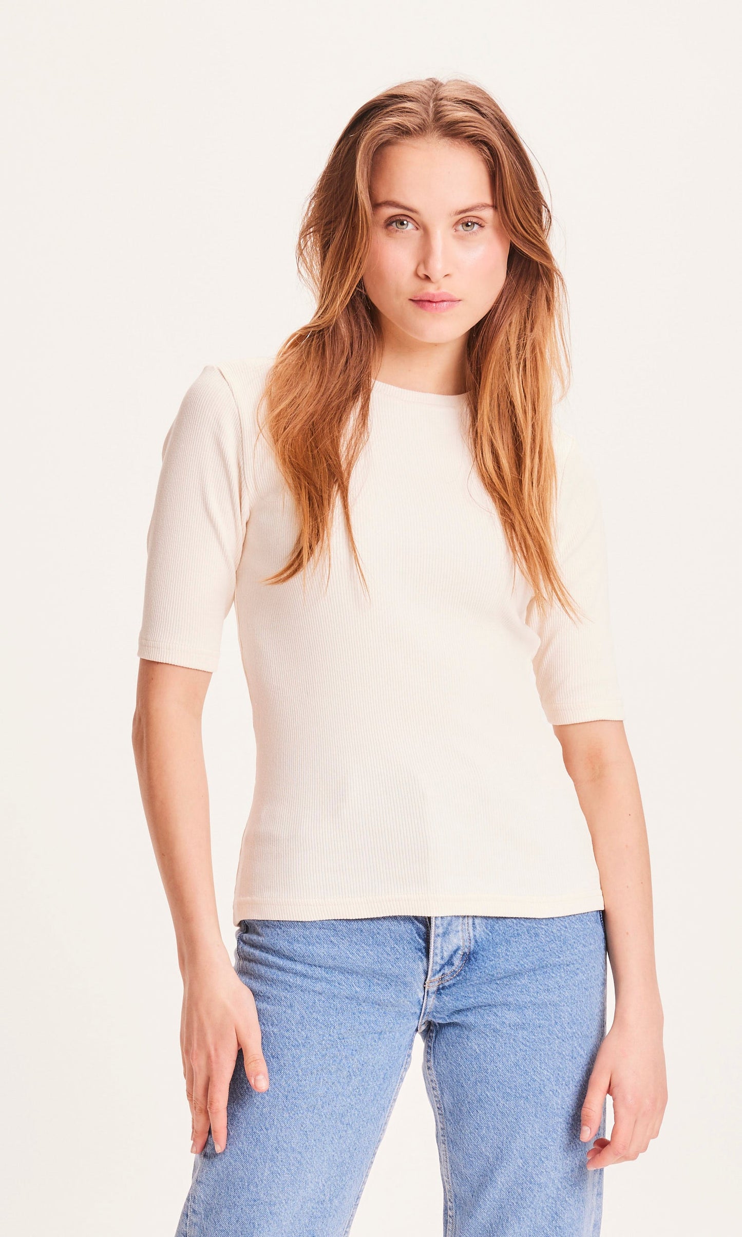 T-shirt moulant écru en coton bio - Canna buttercream