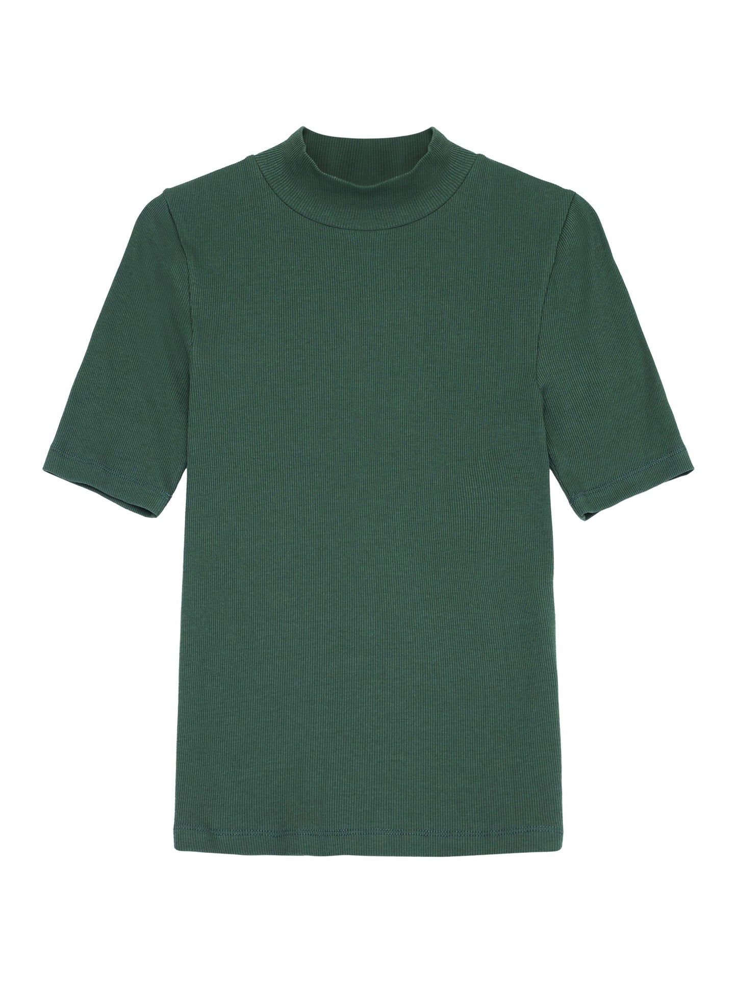 T-shirt col cheminée en coton bio | Vert forêt "rib high neck short sleeved dark forest"