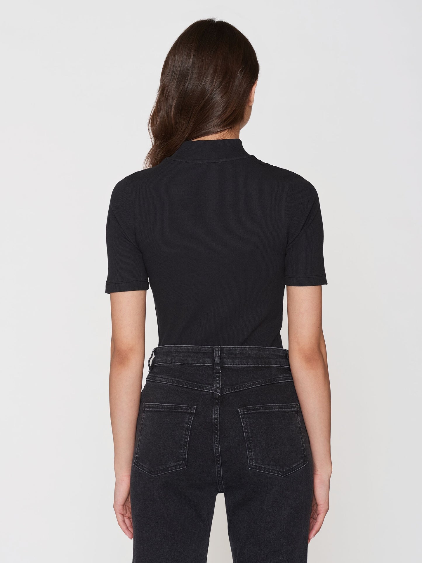 T-shirt col cheminée en coton bio | Noir "rib high neck short sleeved black"