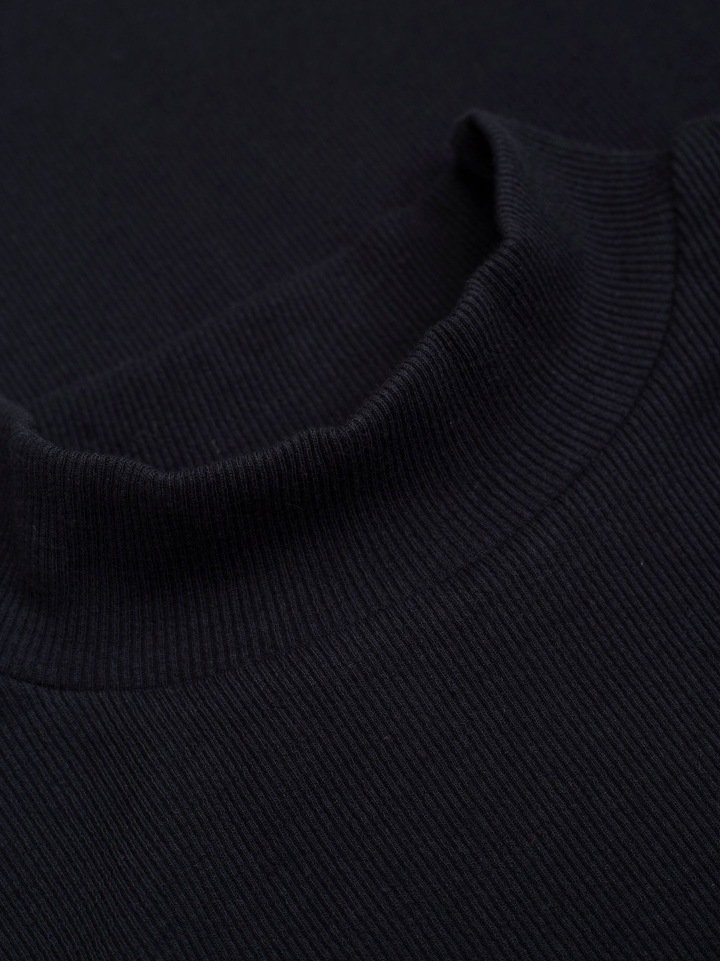 T-shirt col cheminée en coton bio | Noir "rib high neck short sleeved black"