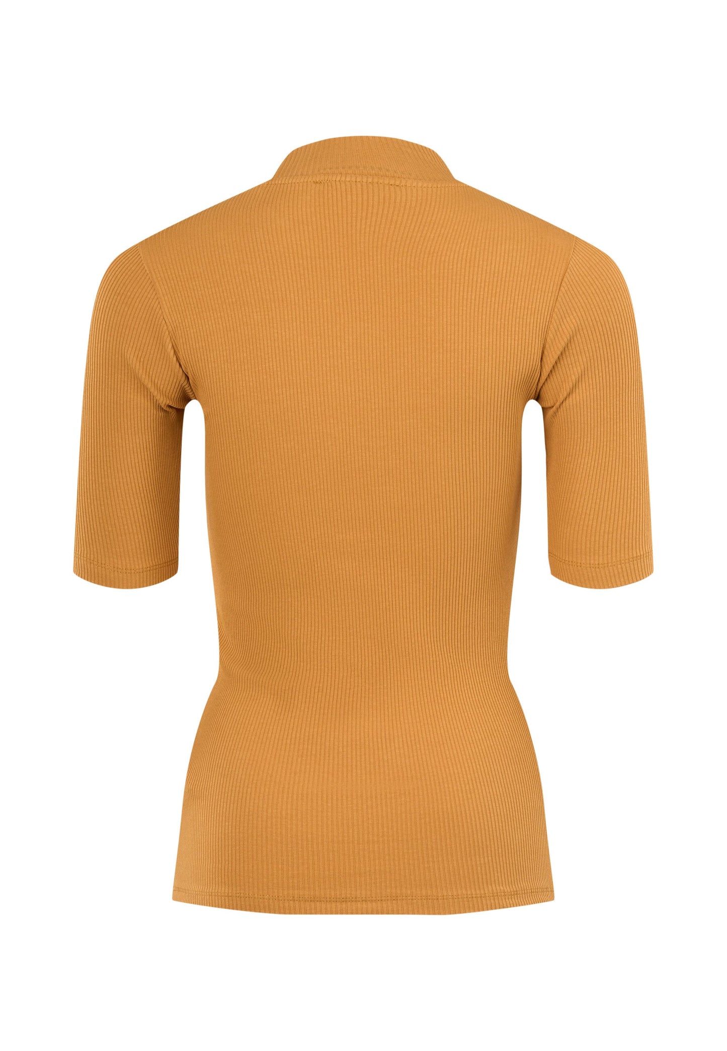 T-shirt col cheminée en coton bio | Jaune moutarde "rib high neck short sleeved brown sugar"