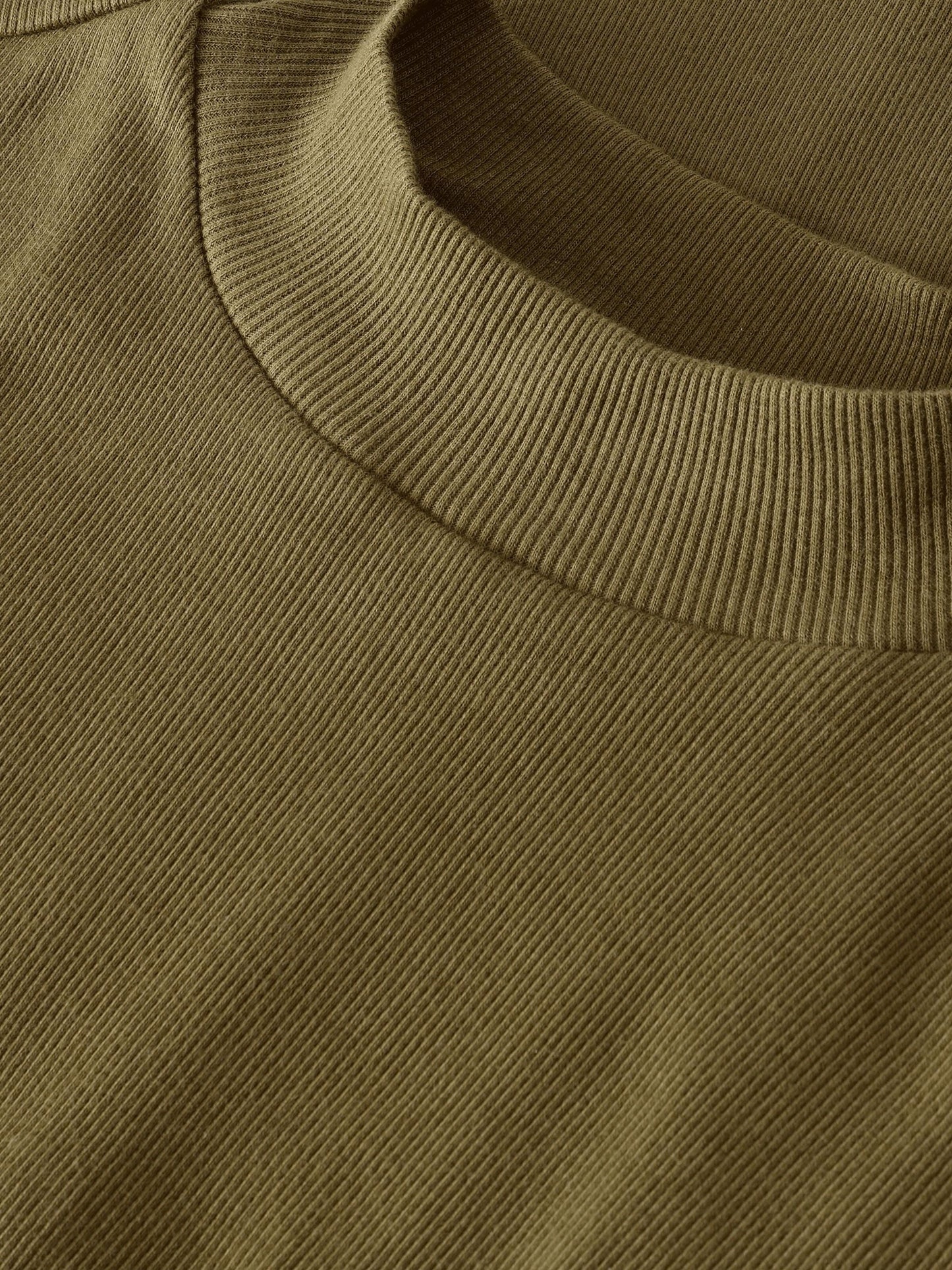 T-shirt en coton biologique | vert "rib high neck long sleeved - 1100 dark olive"