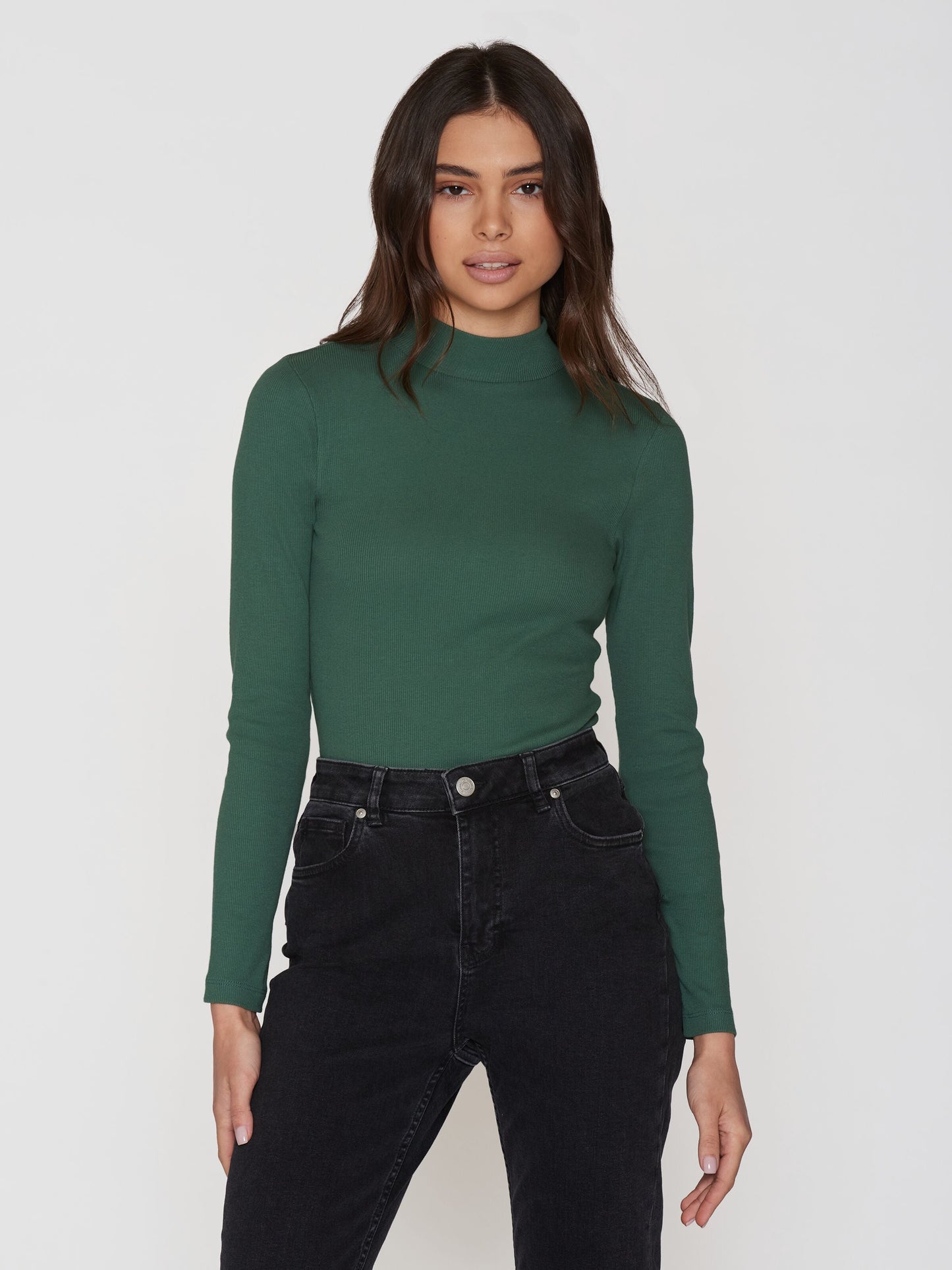 T-shirt manches longues en coton bio | Vert forêt "rib high neck long sleeved dark forest"