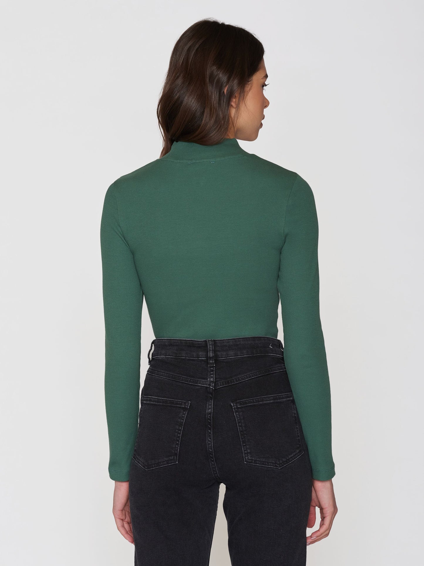 T-shirt manches longues en coton bio | Vert forêt "rib high neck long sleeved dark forest"