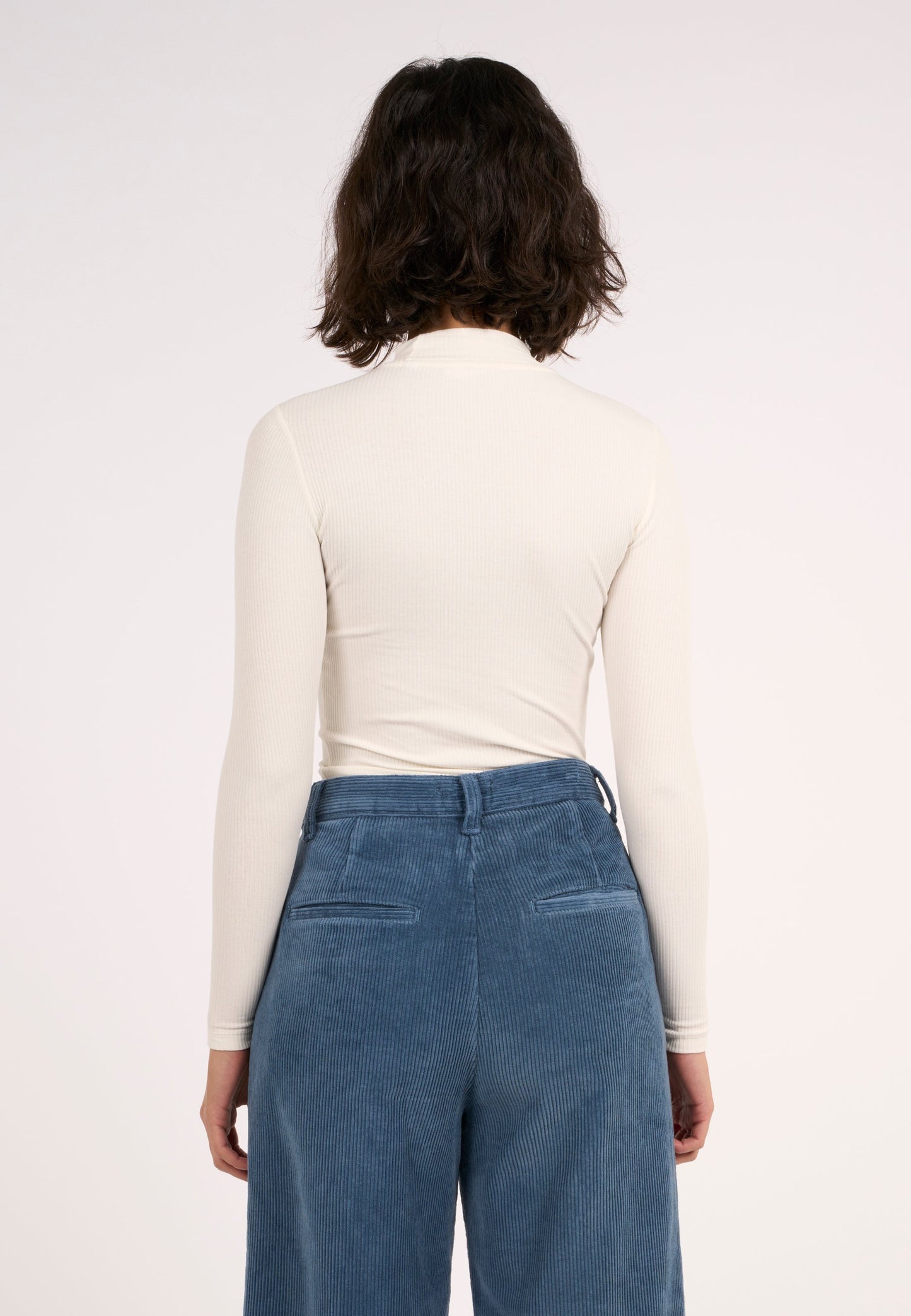 T-shirt manches longues en coton bio | Blanc 'rib high neck long sleeved snow white'