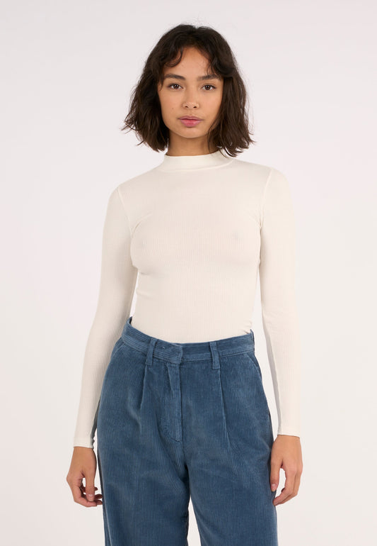 T-shirt manches longues en coton bio | Blanc 'rib high neck long sleeved snow white'