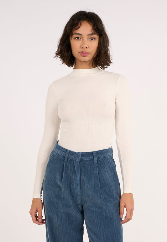 T-shirt manches longues en coton bio | Blanc "rib high neck long sleeved snow white"