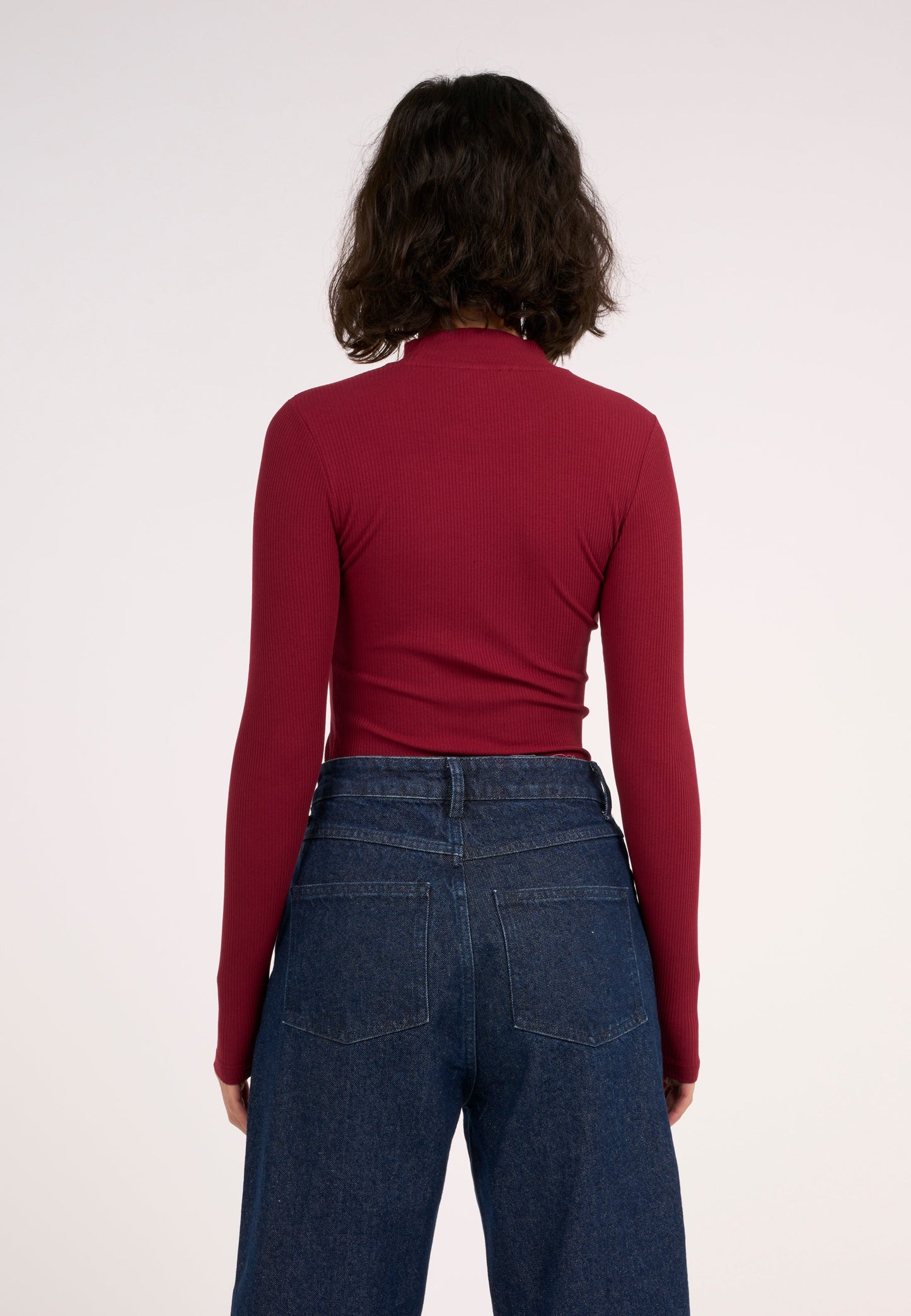 T-shirt manches longues en coton bio | Rouge "rib high neck long sleeved rhubarb"