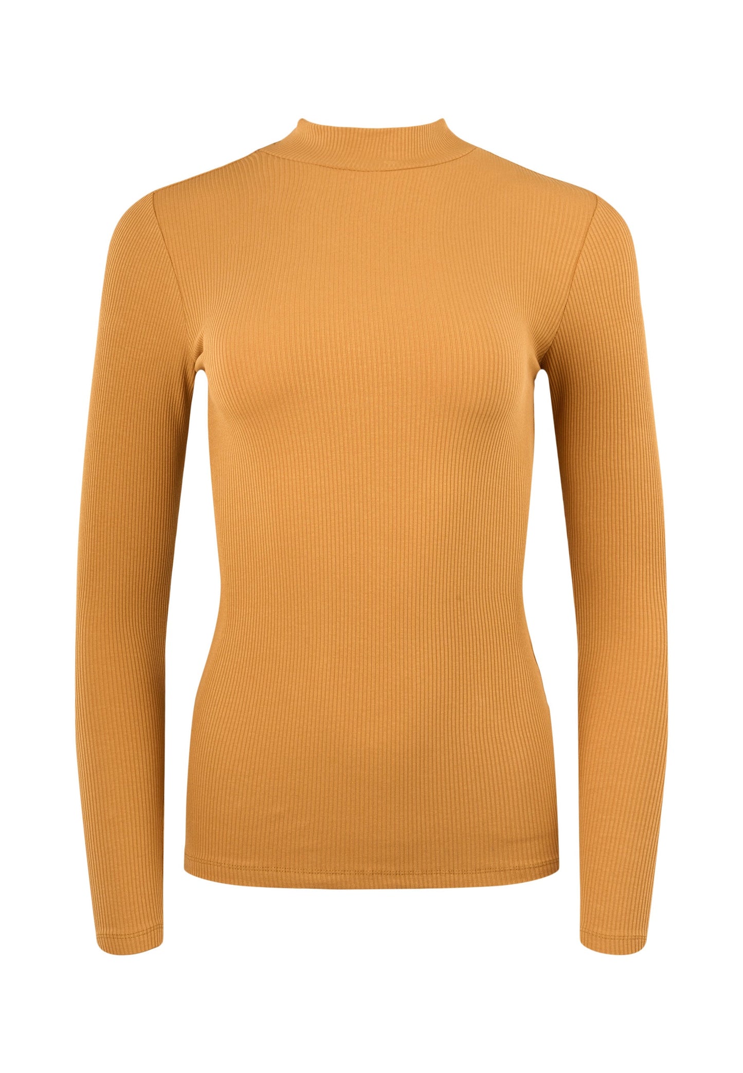 T-shirt manches longues en coton bio | Jaune moutarde "rib high neck long sleeved brown sugar"