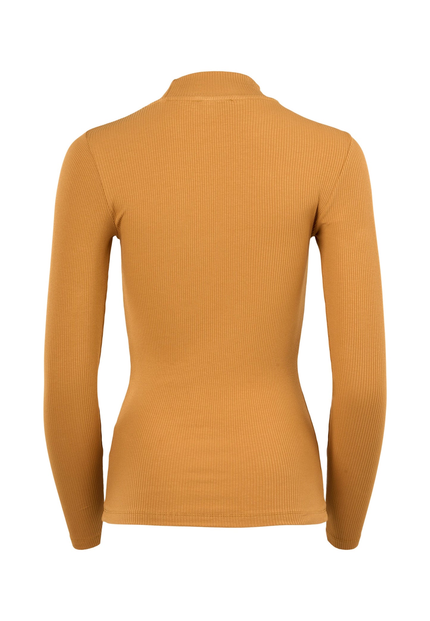 T-shirt manches longues en coton bio | Jaune moutarde "rib high neck long sleeved brown sugar"