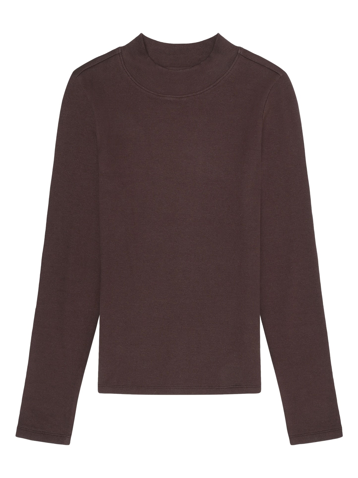 T-shirt manches longues en coton bio | marron "rib high neck long sleeved chocolate plum"