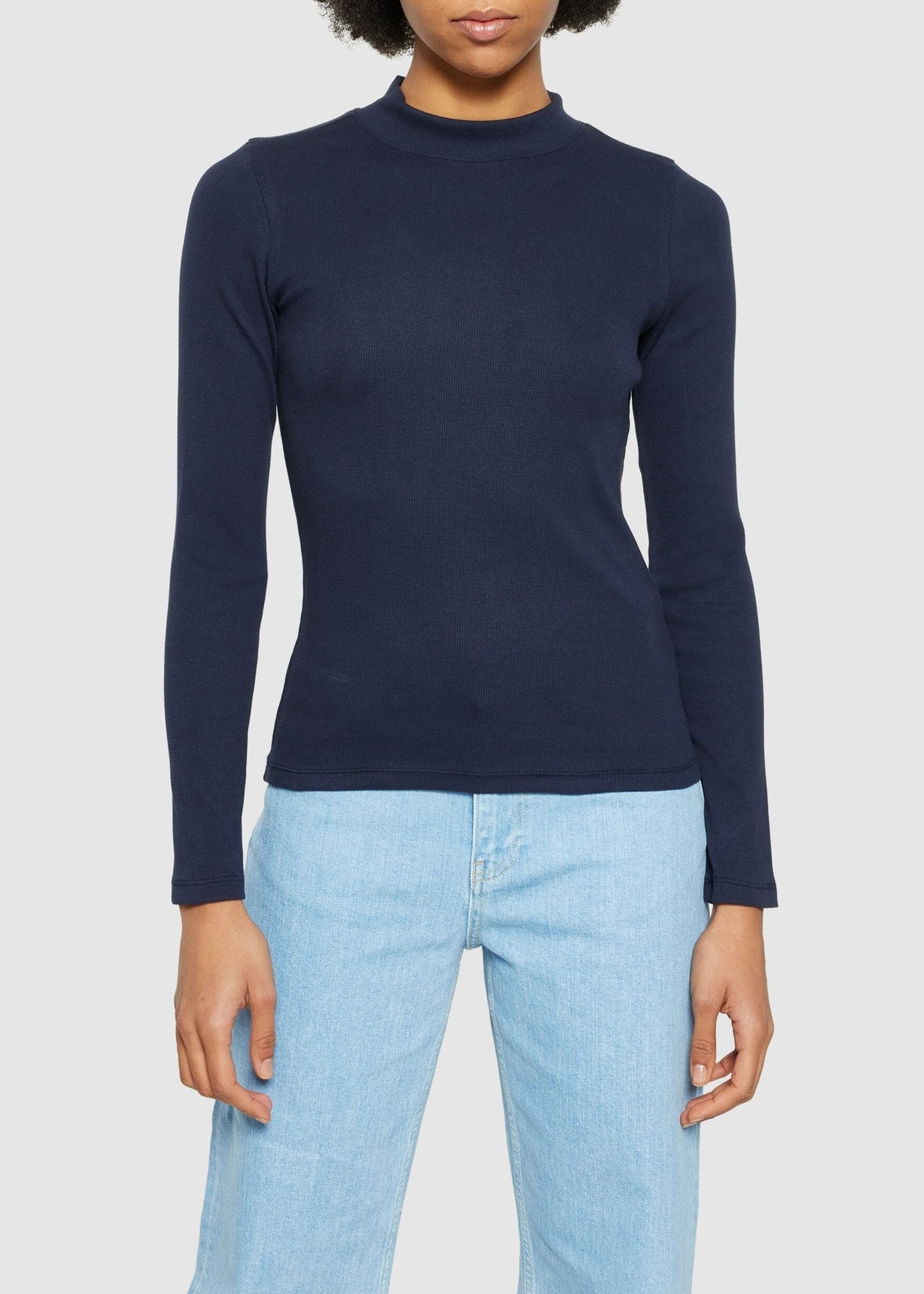T-shirt manches longues en coton bio | bleu "rib high neck long sleeved night sky"