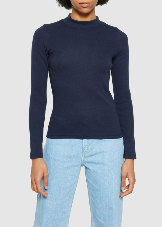 T-shirt manches longues en coton bio | bleu "rib high neck long sleeved night sky"