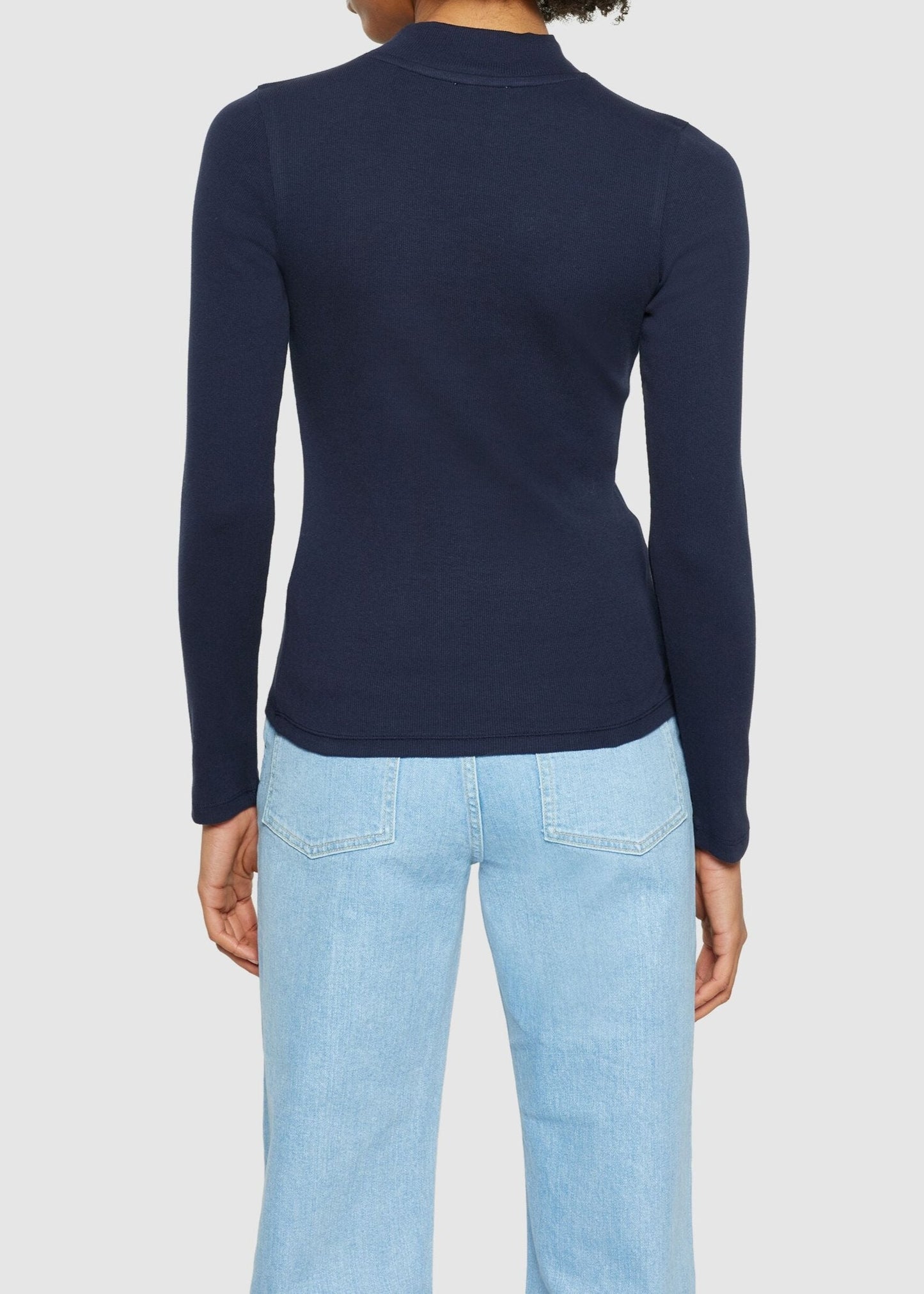 T-shirt manches longues en coton bio | bleu "rib high neck long sleeved night sky"