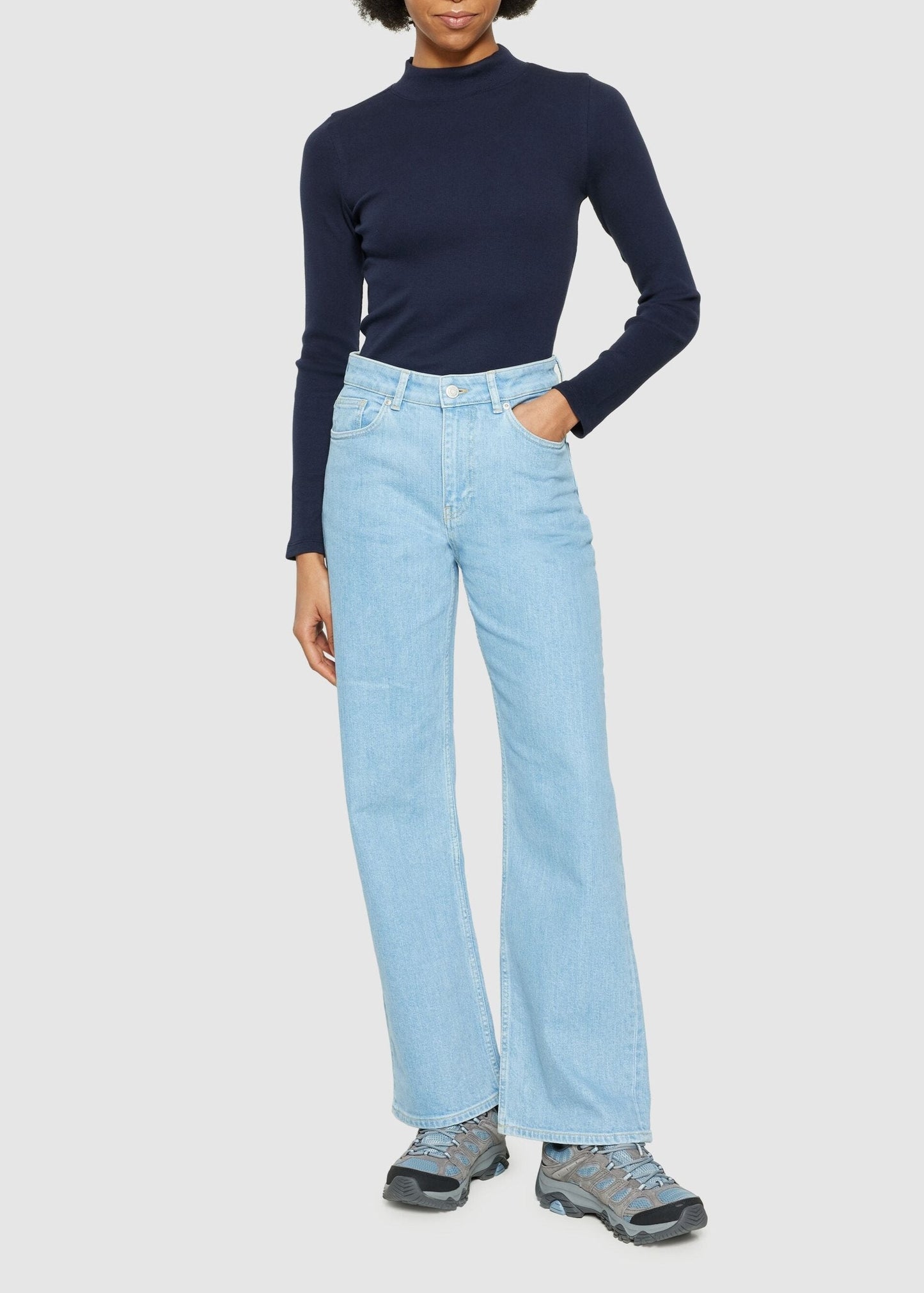 T-shirt manches longues en coton bio | bleu "rib high neck long sleeved night sky"