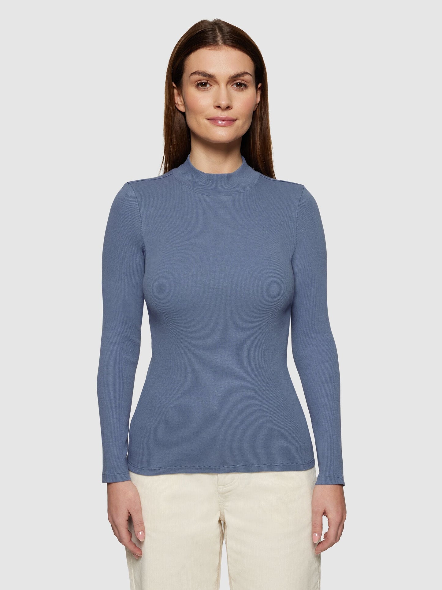 T-shirt en coton biologique | bleu "rib high neck long sleeved - 1432 moonlight blue"