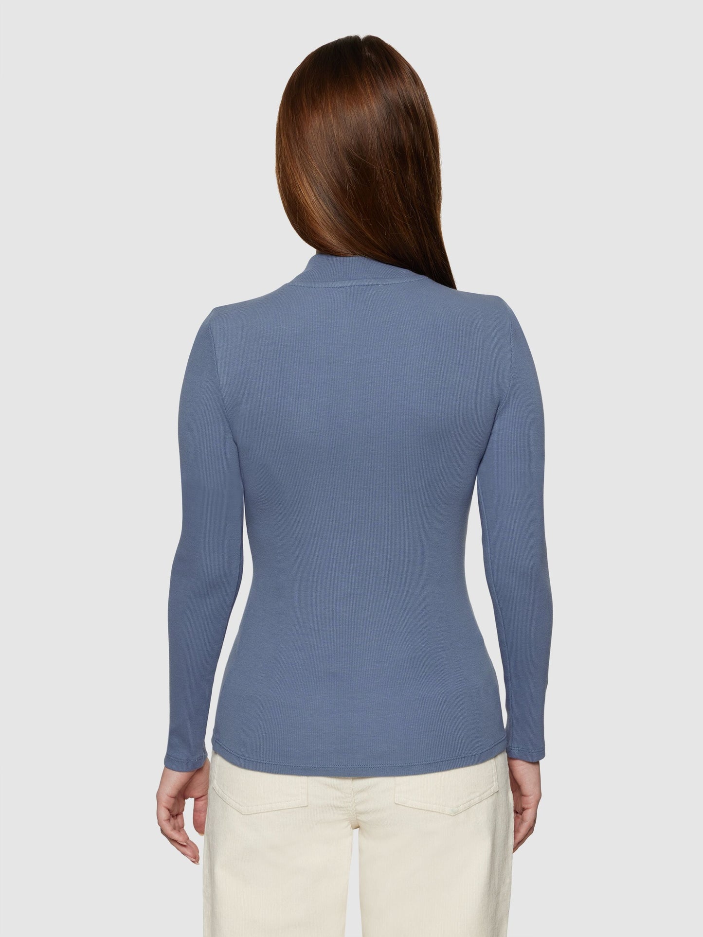 T-shirt en coton biologique | bleu "rib high neck long sleeved - 1432 moonlight blue"