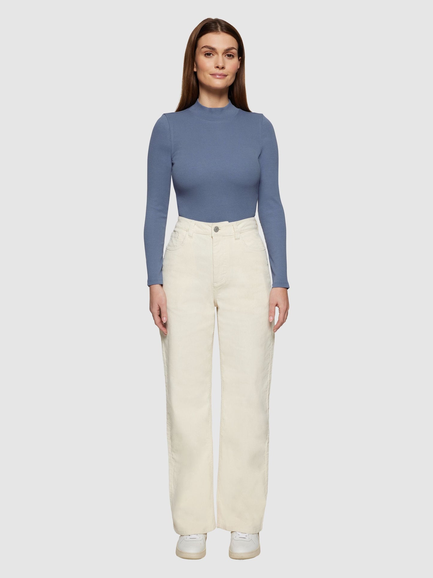 T-shirt en coton biologique | bleu "rib high neck long sleeved - 1432 moonlight blue"