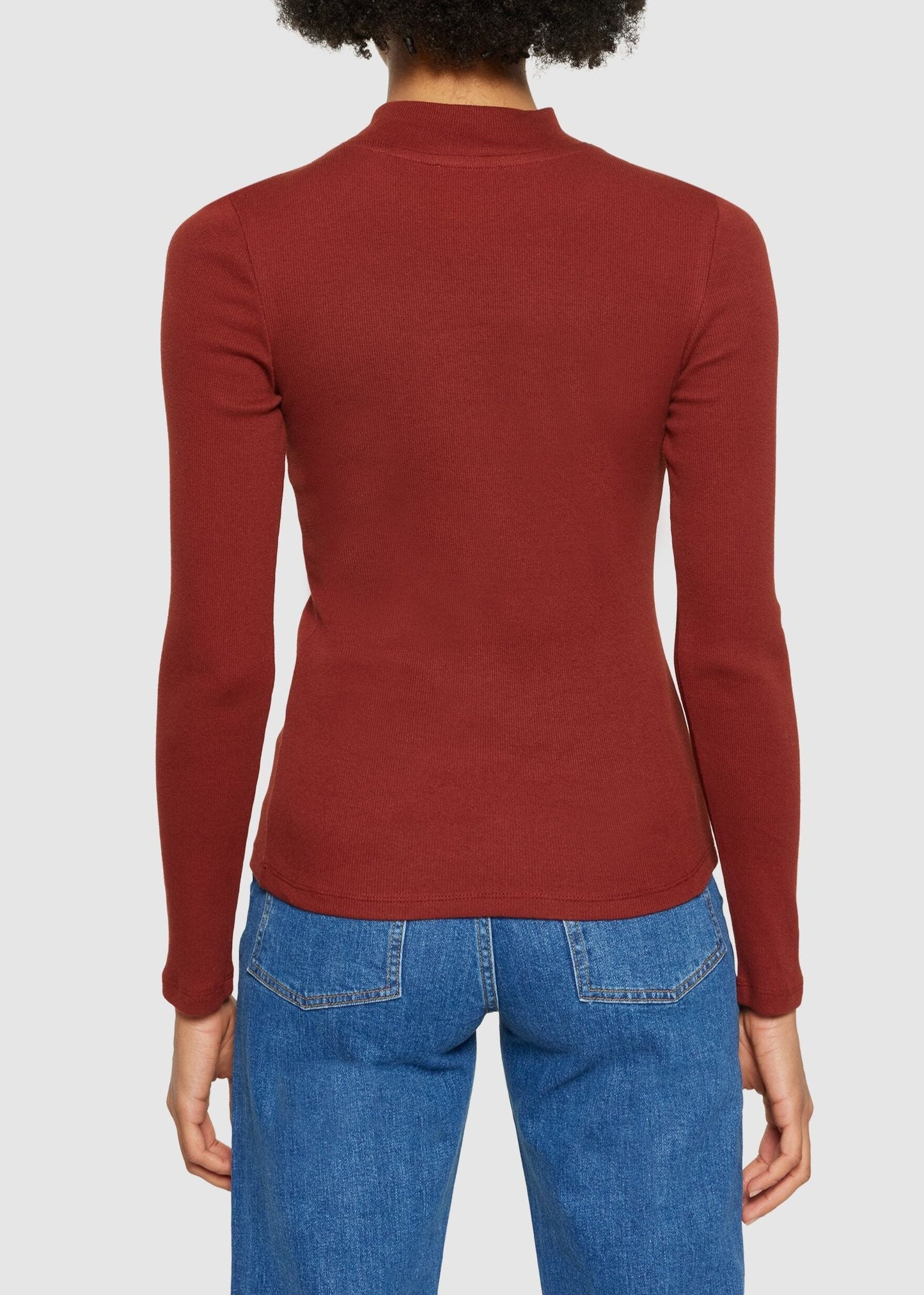 T-shirt manches longues en coton bio | rouge "rib high neck long sleeved fired brick"