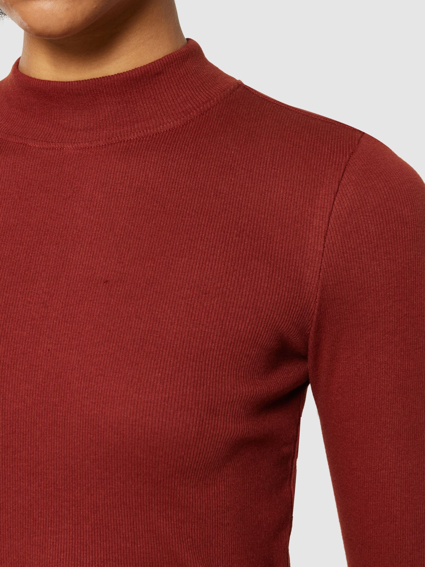 T-shirt manches longues en coton bio | rouge "rib high neck long sleeved fired brick"
