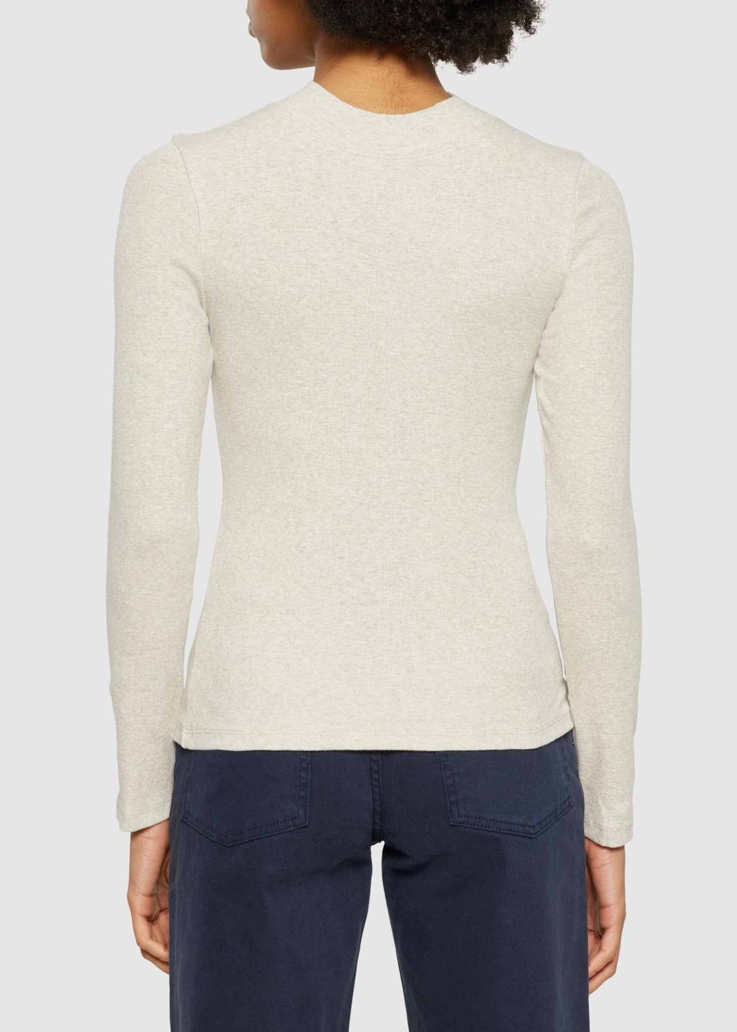 T-shirt manches longues en coton bio | beige "rib high neck long sleeved gray chateau melange"