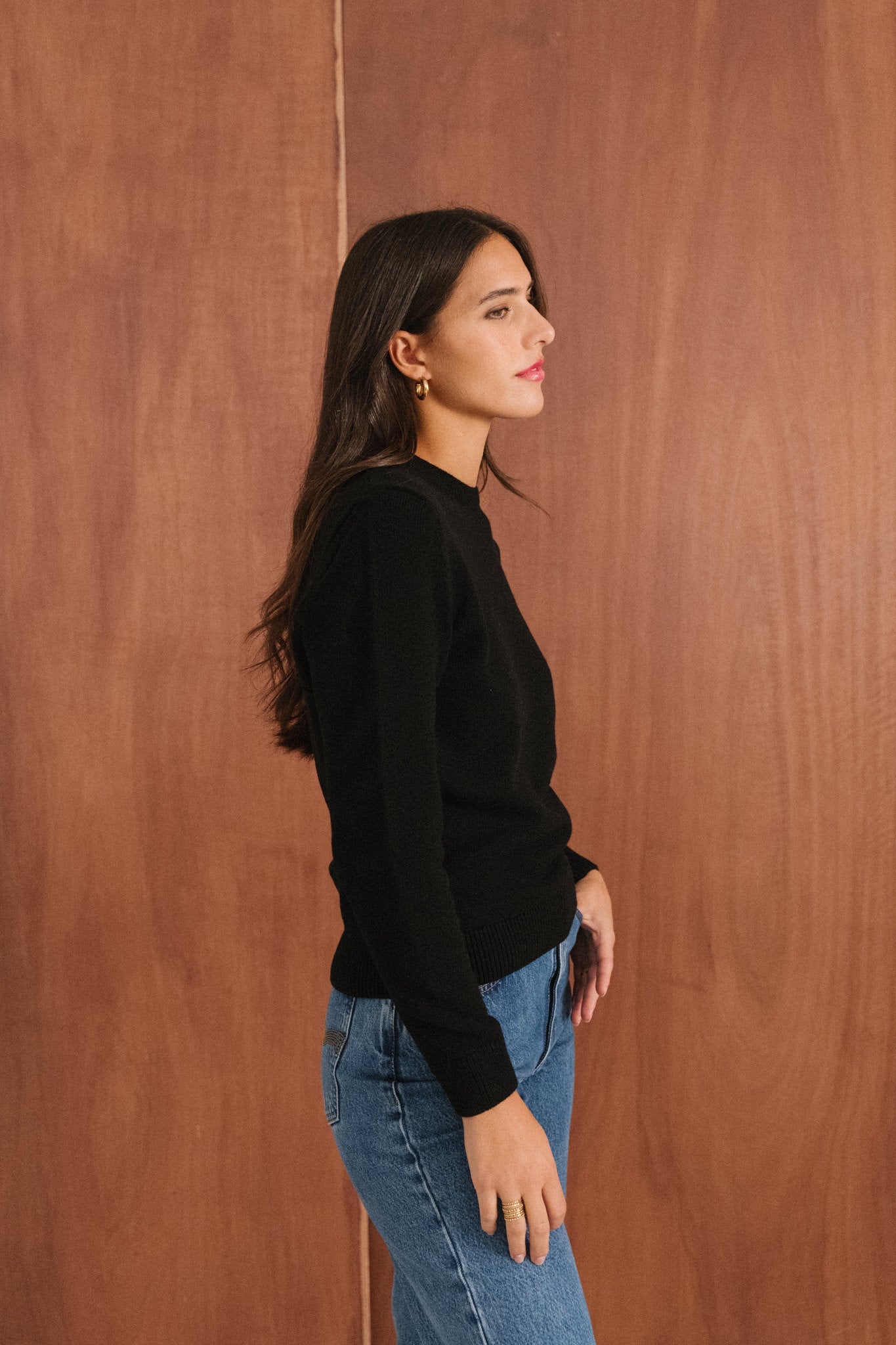 Pull droit en laine mérinos recyclée | noir