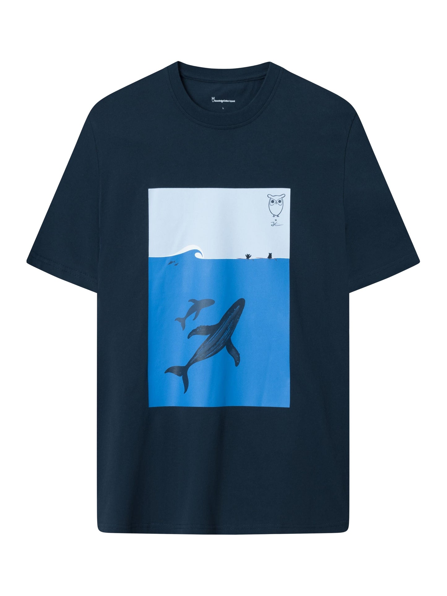 T-shirt marine imprimé en coton bio - regular whale front print t-shirt total eclipse