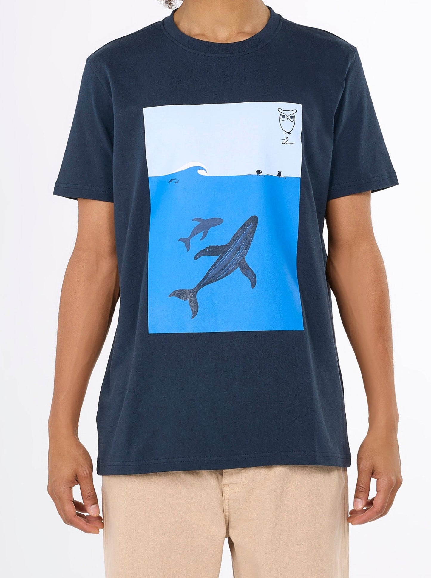 T-shirt marine imprimé en coton bio - regular whale front print t-shirt total eclipse