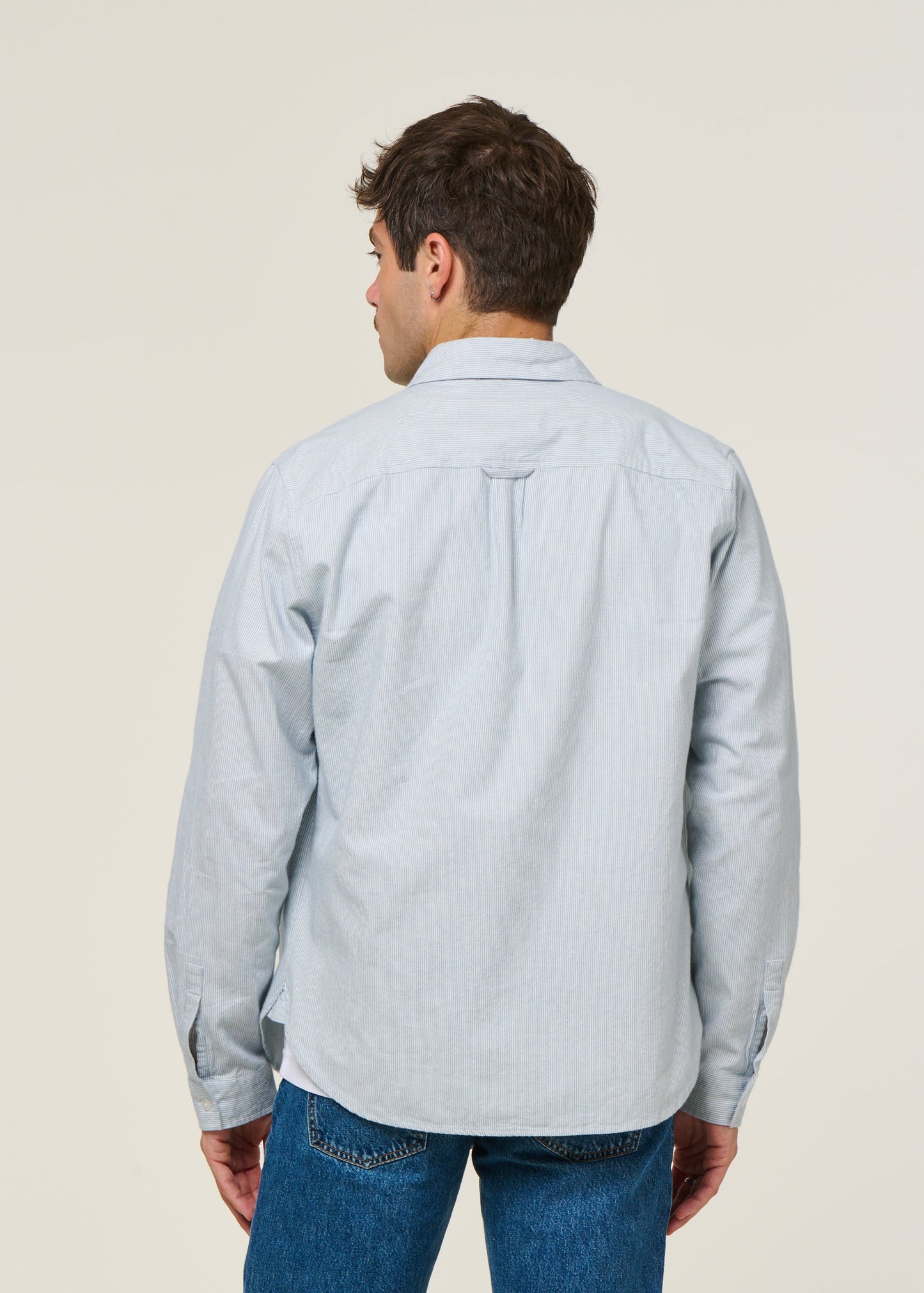 Chemise droite en coton bio | rayé "ken - eco brushed striped vintage blue"