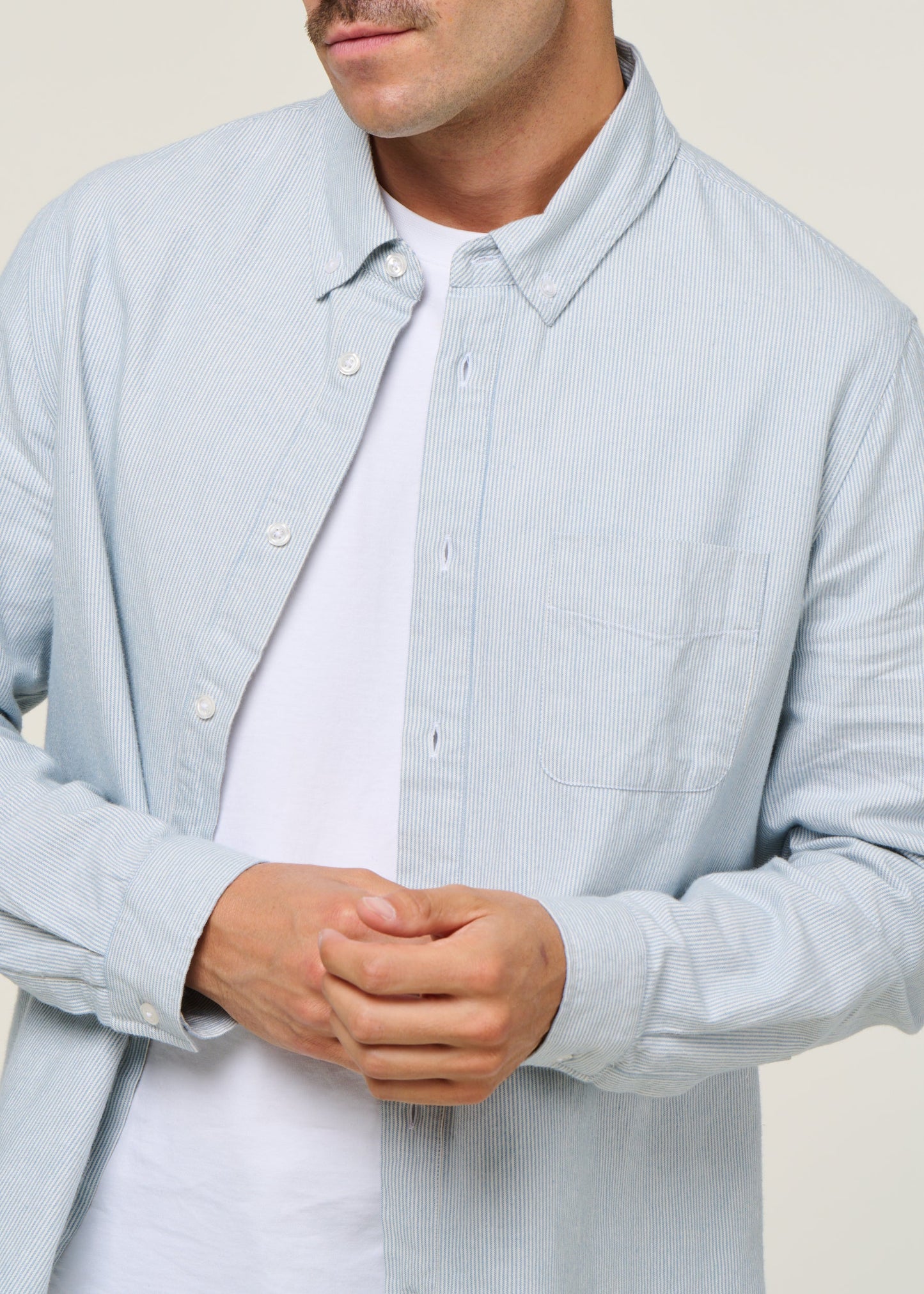 Chemise droite en coton bio | rayé "ken - eco brushed striped vintage blue"