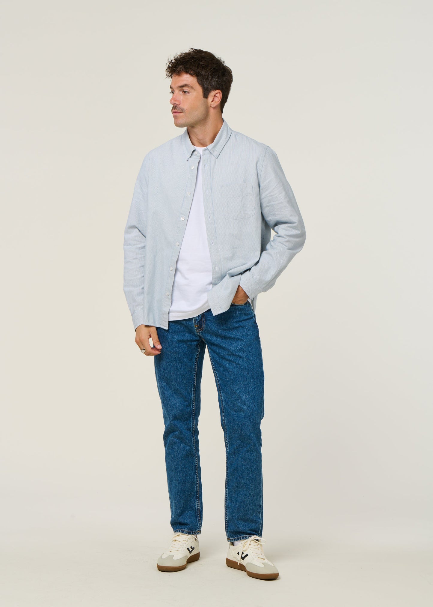 Chemise droite en coton bio | rayé "ken - eco brushed striped vintage blue"