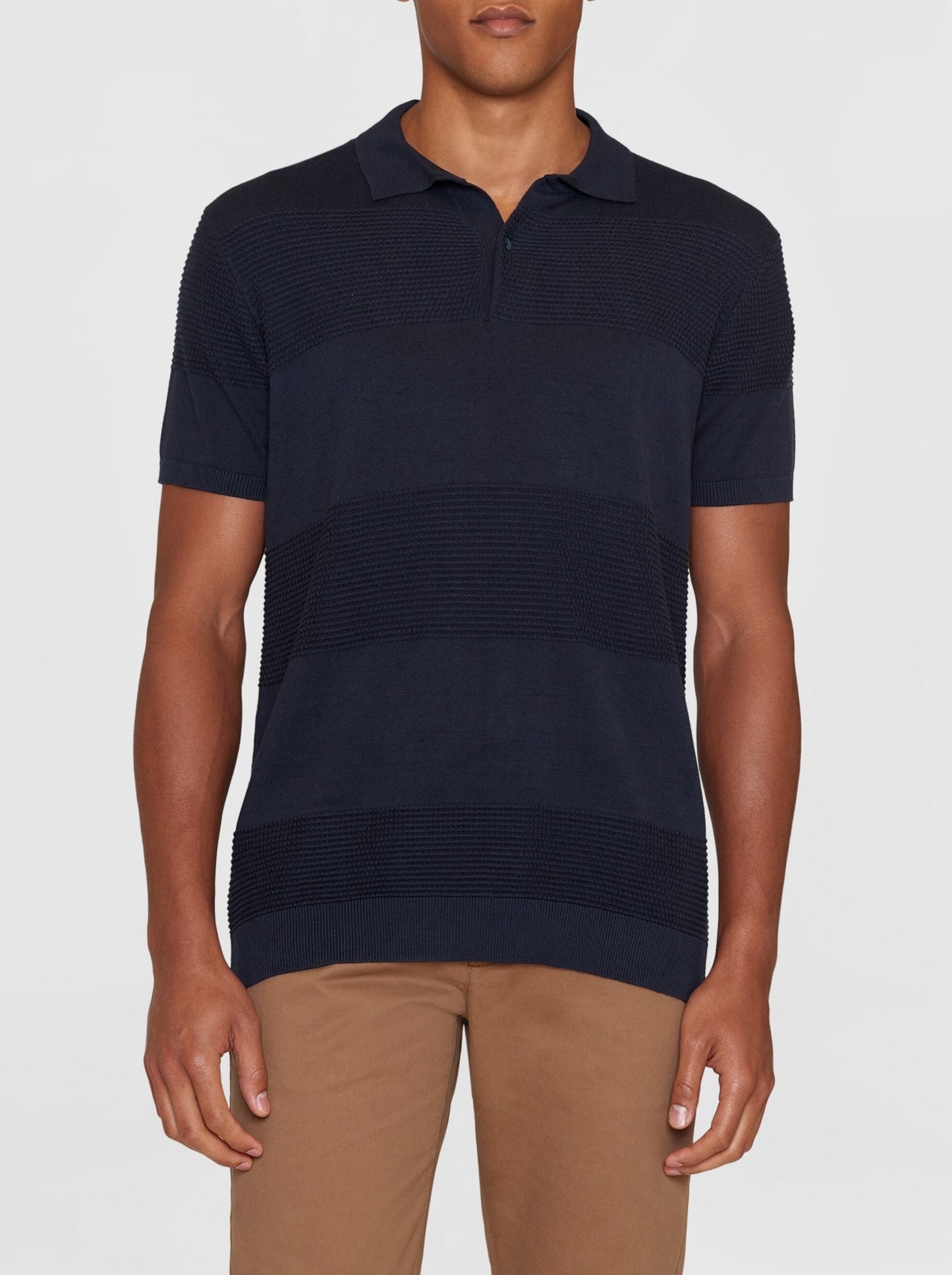 Polo en coton bio | Marine "regular pattern knitted short sleeved polo night sky"
