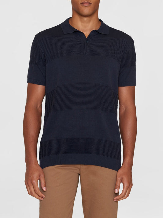 Polo en coton bio | Marine "regular pattern knitted short sleeved polo night sky"