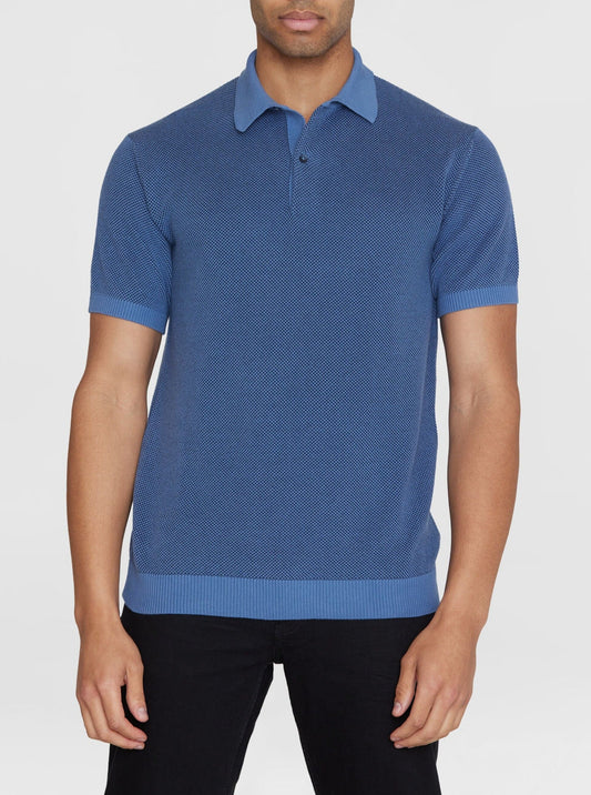 Polo en tricot de coton bio | Bleu "regular two toned knitted polo moonlight blue"