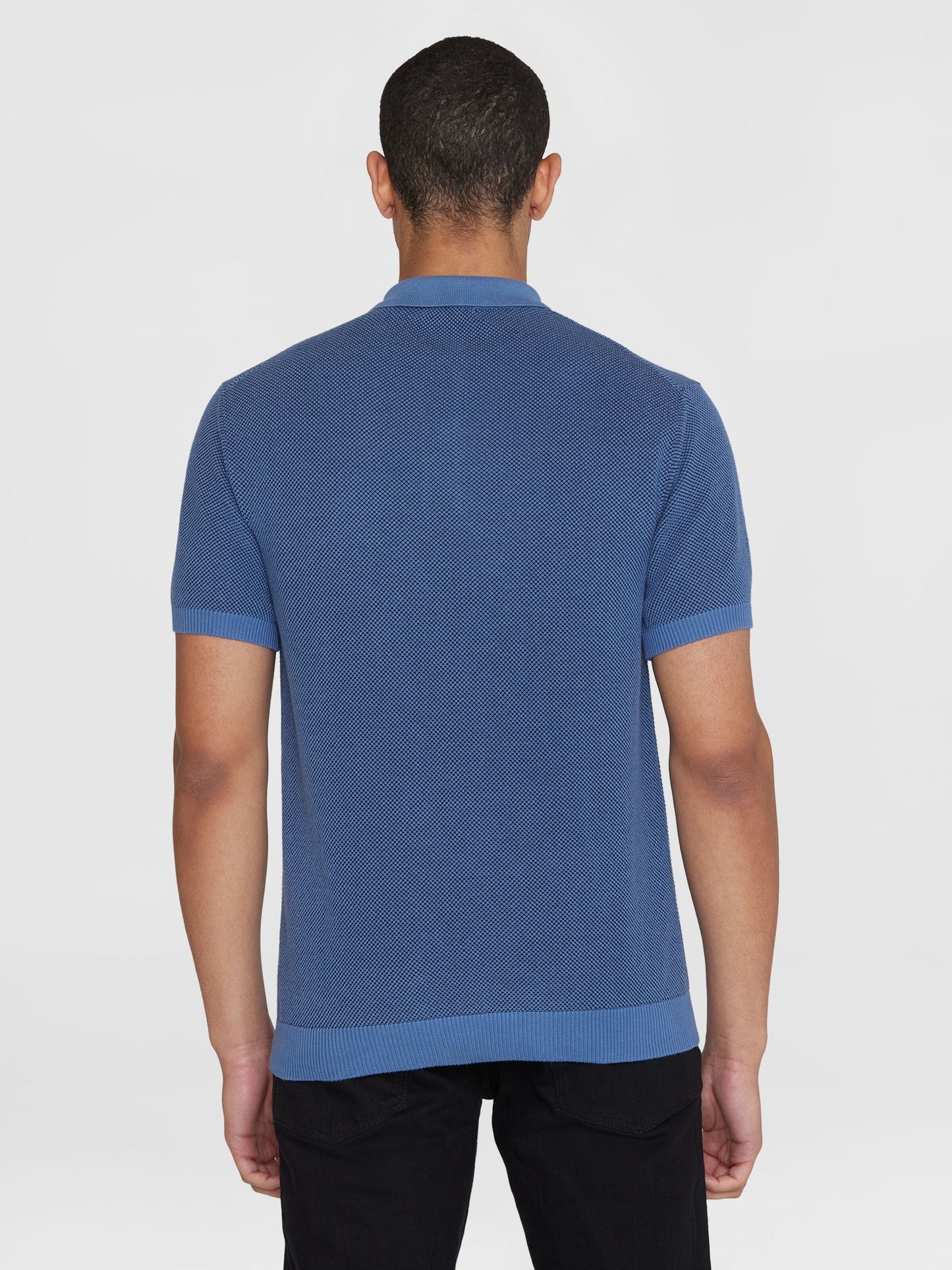 Polo en tricot de coton bio | Bleu "regular two toned knitted polo moonlight blue"