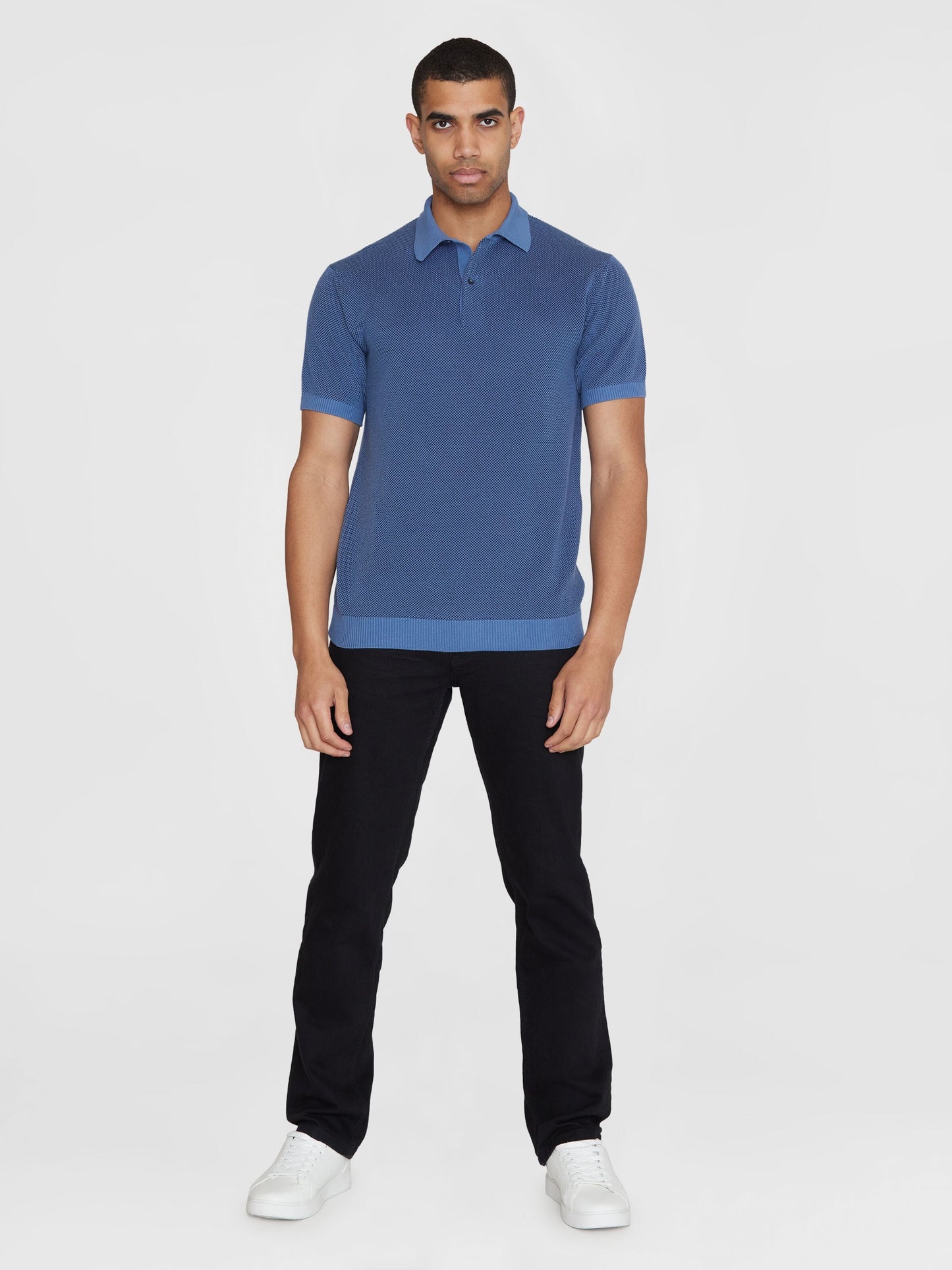 Polo en tricot de coton bio | Bleu "regular two toned knitted polo moonlight blue"