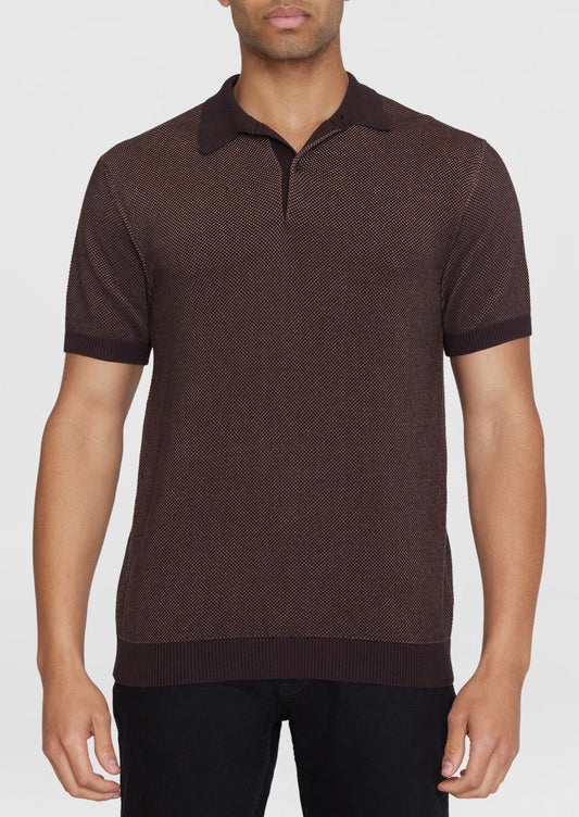 Polo en tricot de coton bio | Marron "regular two toned knitted polo chocolate malt"
